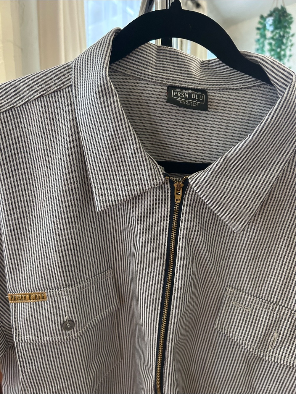 Men's Striped Zip-Front Work Shirt in Black & White